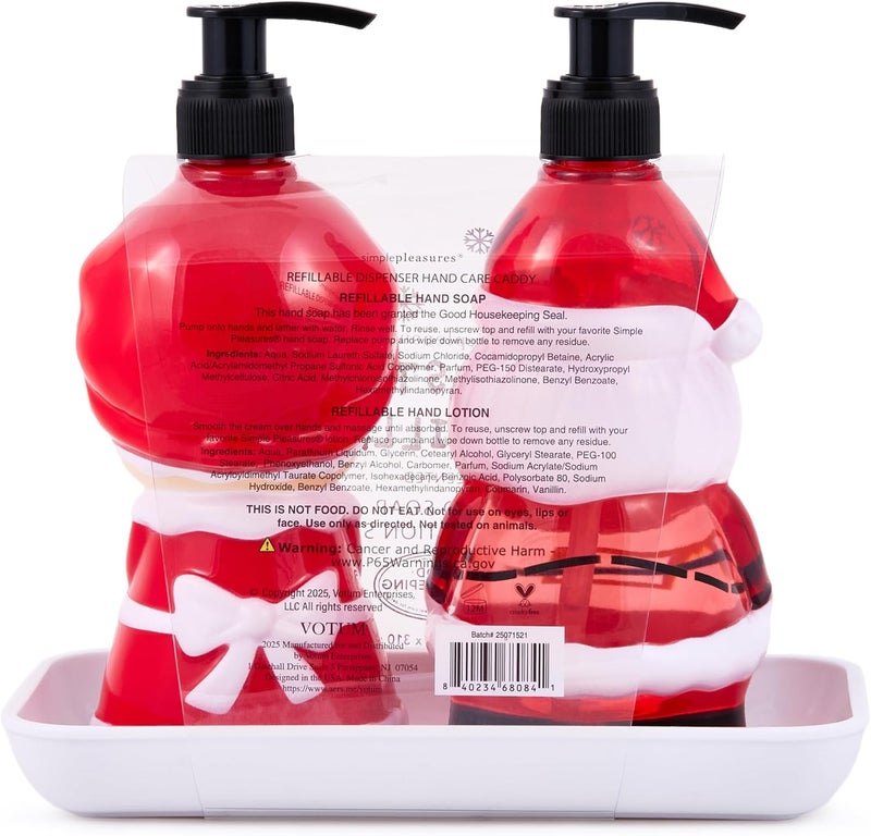 simple pleasures Santa & Mrs. Claus Christmas Holiday 2 Pack Frosted Vanilla Scented Decorative Refillable Soap Dispensers for Kitchen Countertops and Bathroom Sinks - Image 5